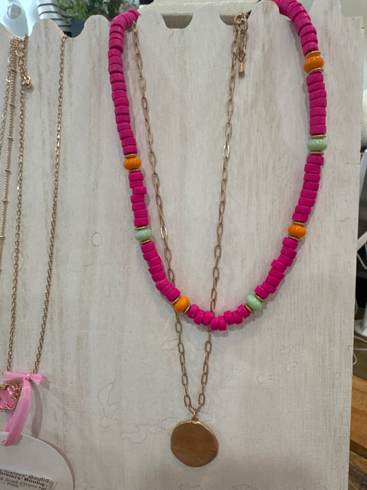 Layered Bead Chain Disc Coin Charm