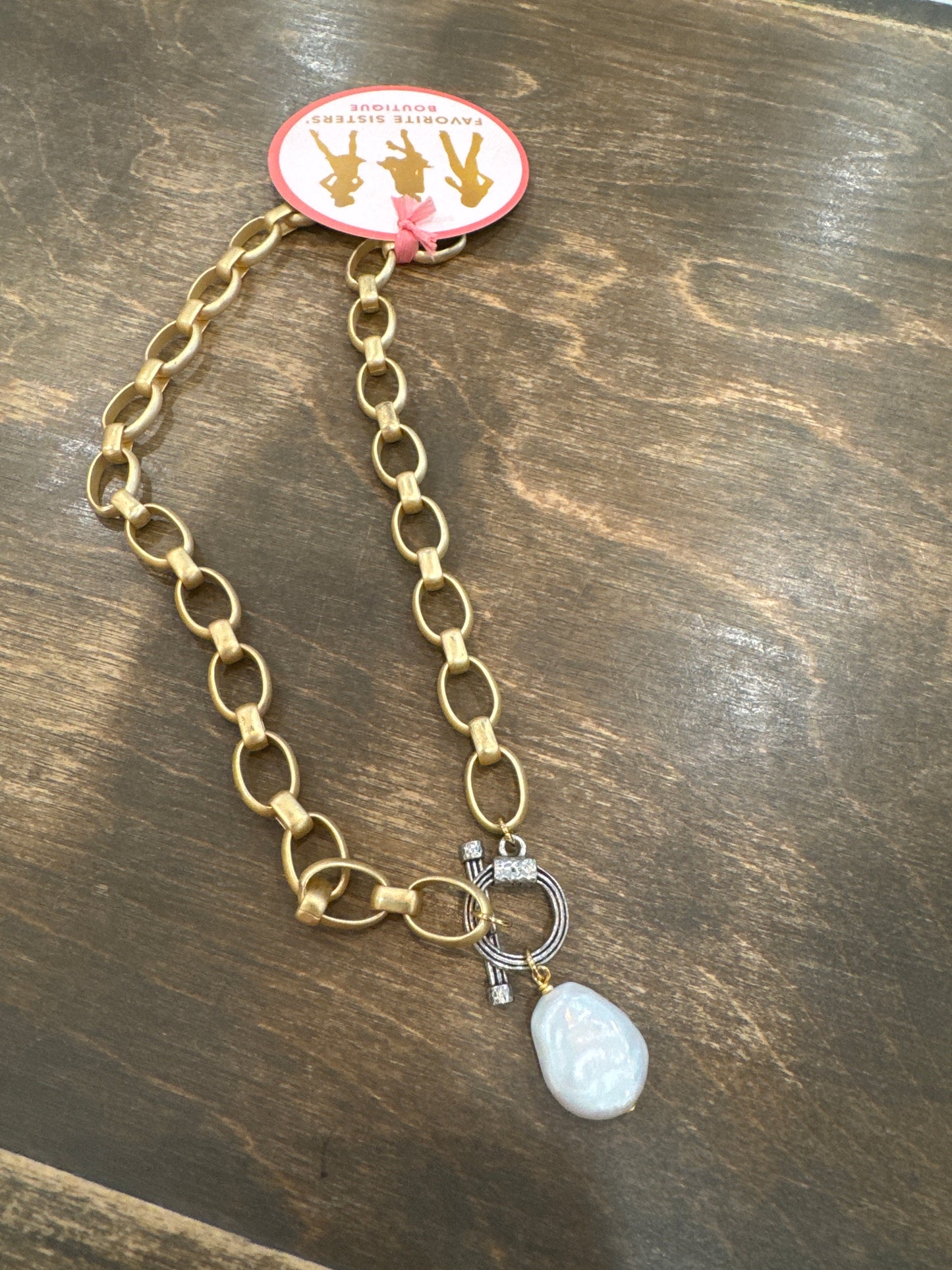 Oval Rolo Disc Pearl Virtue Necklace