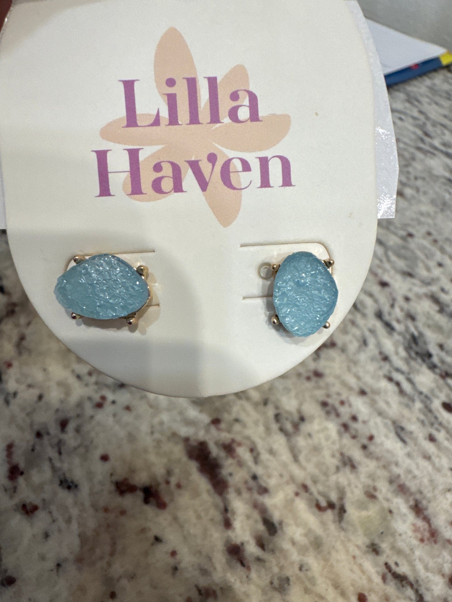 Organic Shaped Druzy Stone Stud Earrings