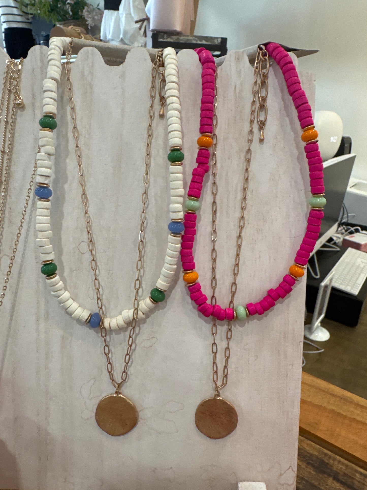 Layered Bead Chain Disc Coin Charm