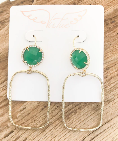 Gemstone Earrings w/ Branch Rectangle