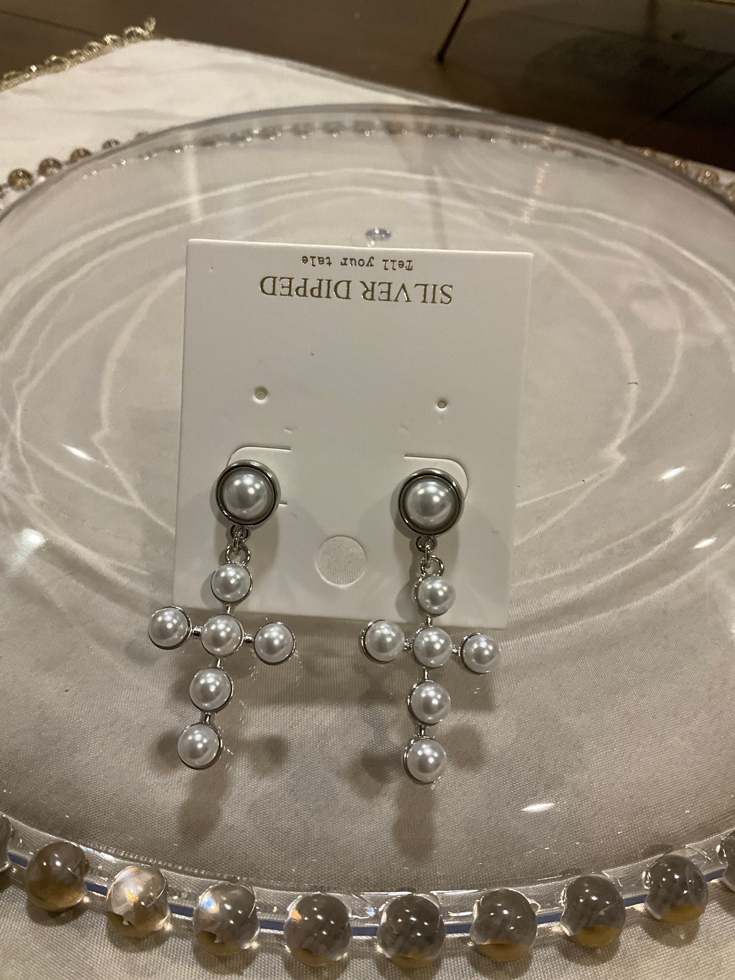 Pearl cross earrings