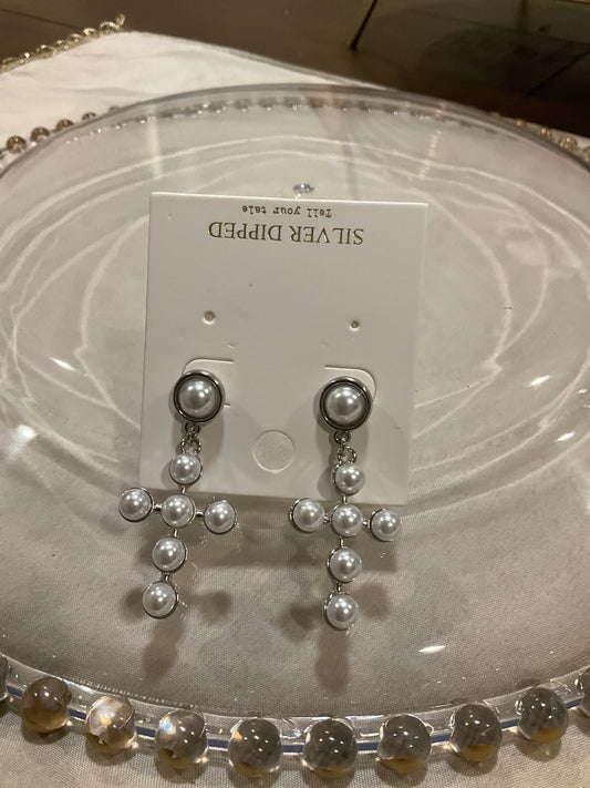 Pearl cross earrings