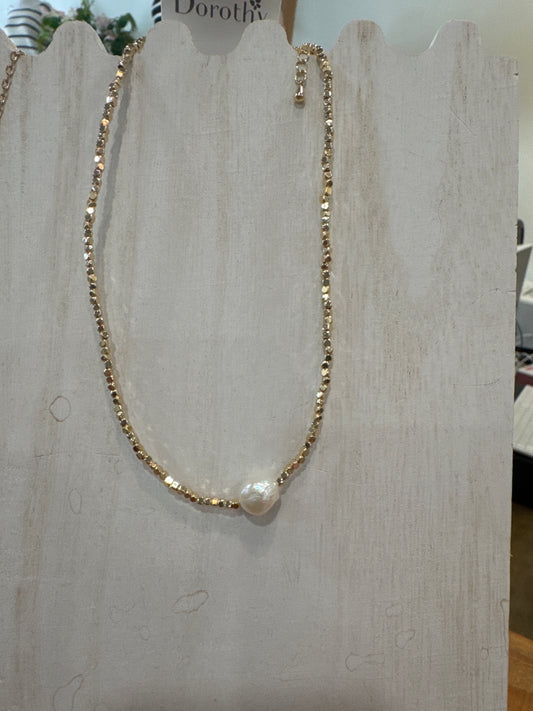 Beaded Pearl Charm Necklace