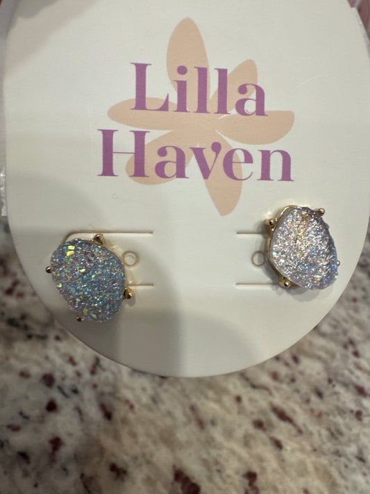 Organic Shaped Druzy Stone Stud Earrings