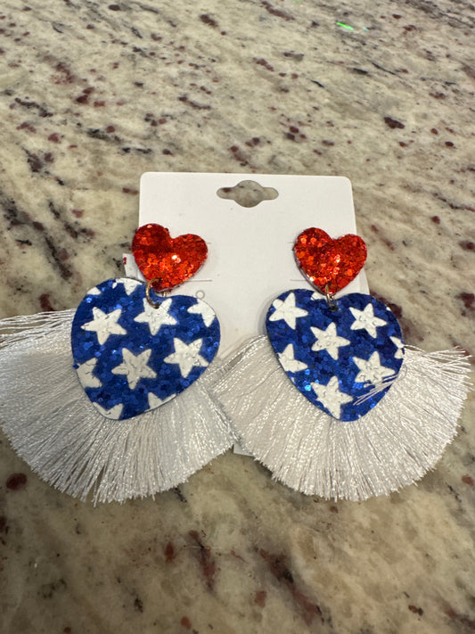USA Heart Shaped Fringe Earring Blue