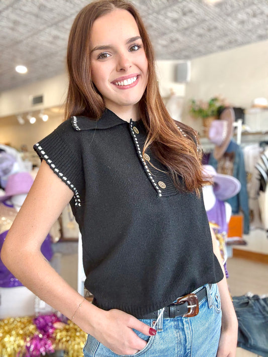 Collar Stitched Sweater Top