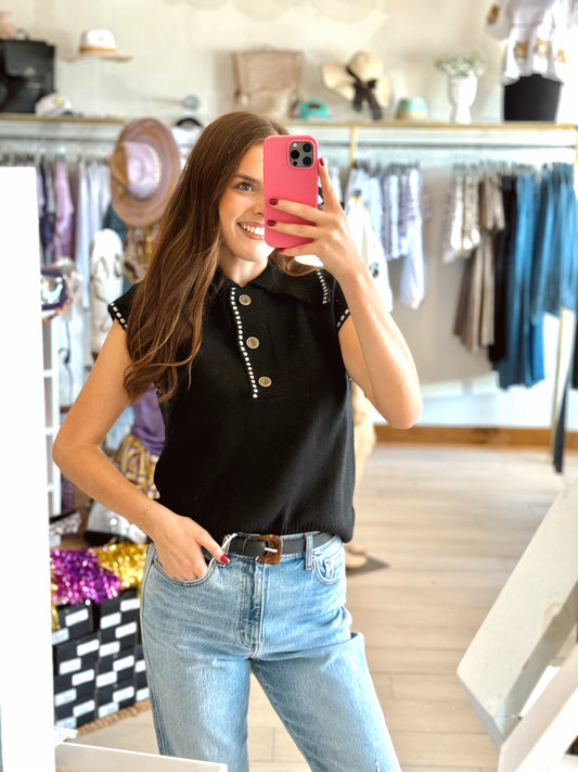 Collar Stitched Sweater Top