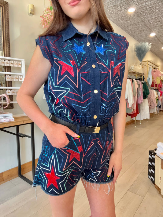Denim Groovy Star Romper