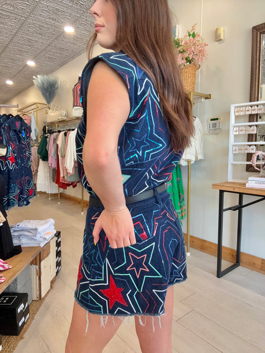 Denim Groovy Star Romper