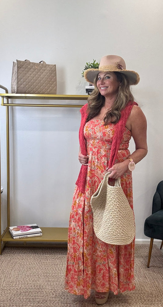 BALOS JARDIN FLORAL MIDI DRESS PERSIMMON